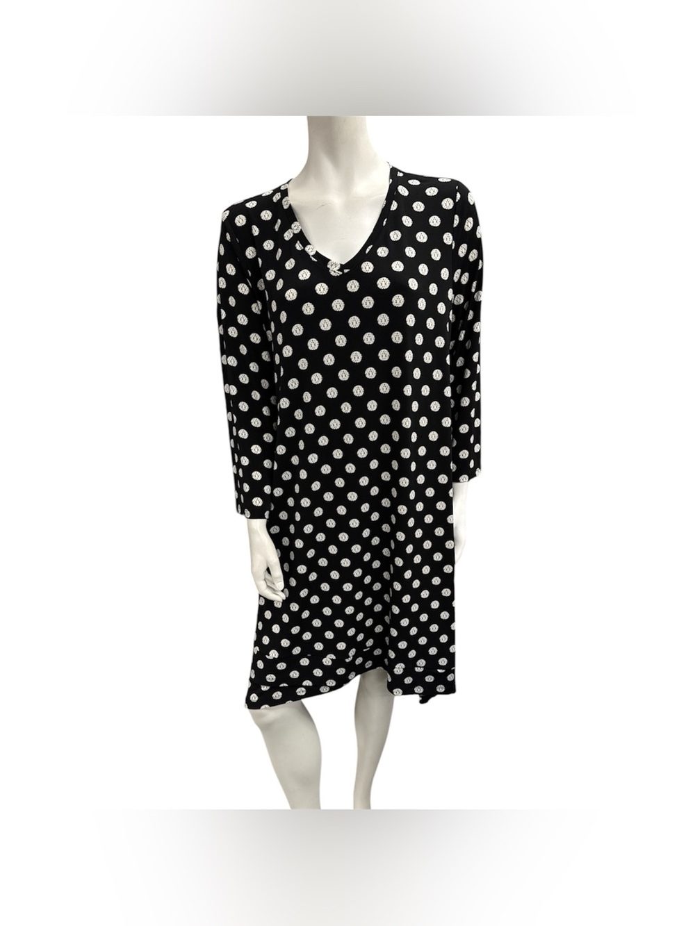 New Design Black Polka Dot V-Neck Long Sleeve Dress Size L